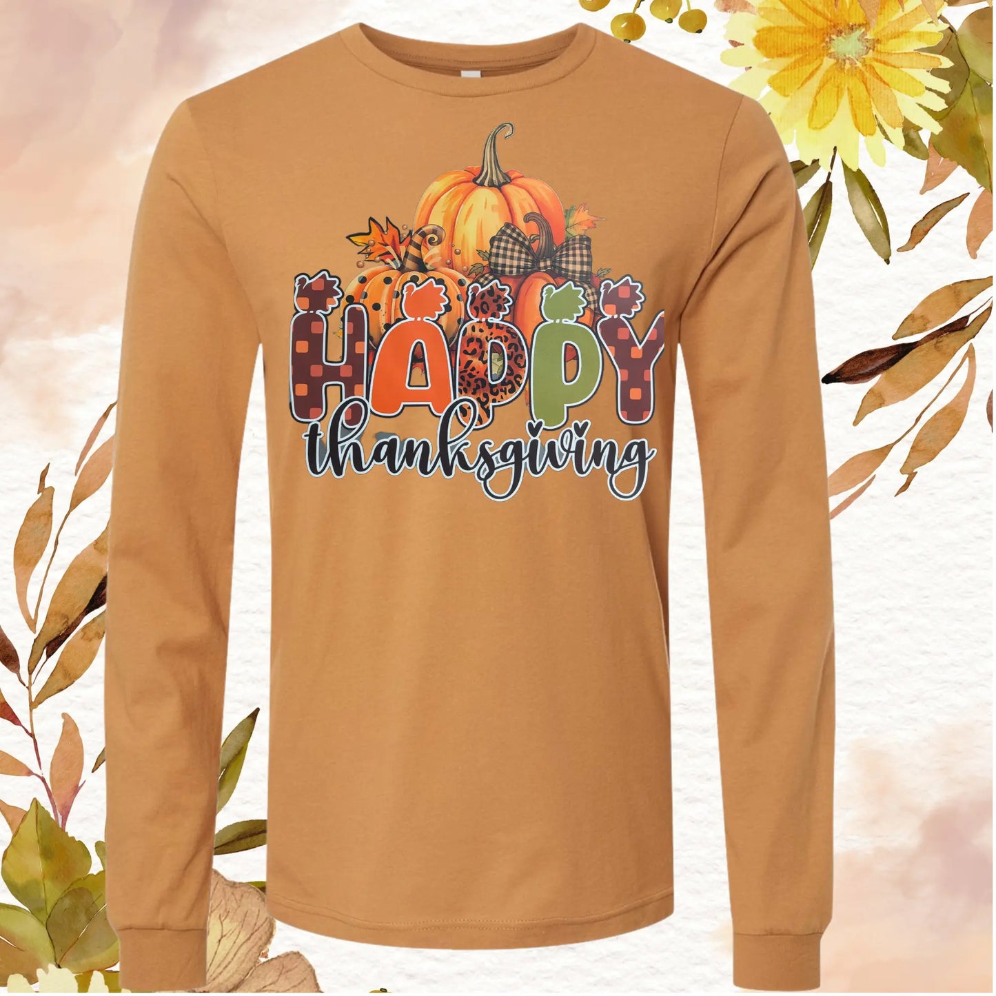 BELLA + CANVAS - Unisex Jersey Long Sleeve Tee - Happy Thanksgiving SHARON'S SALTED LEMON