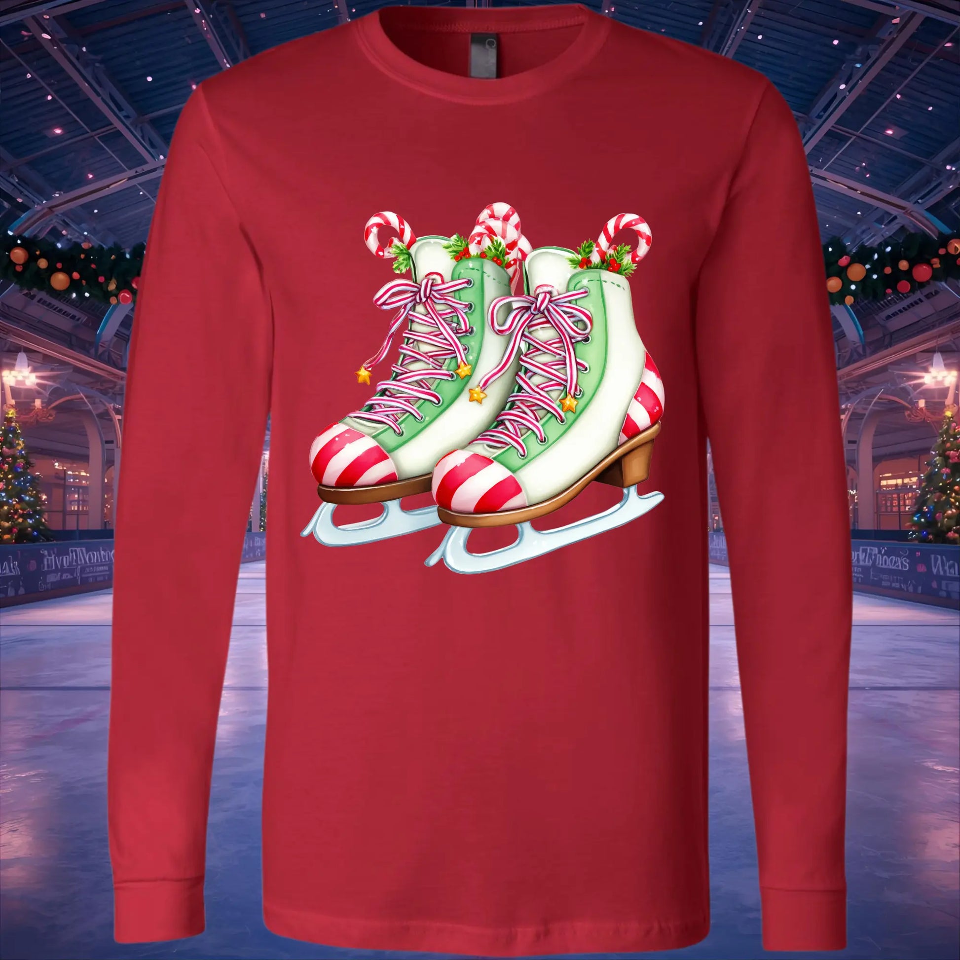 Custom Christmas T-Shirts | DTF Transfer Holiday Tees Red | Unisex | Christmas Ice Skates SHARON'S SALTED LEMON
