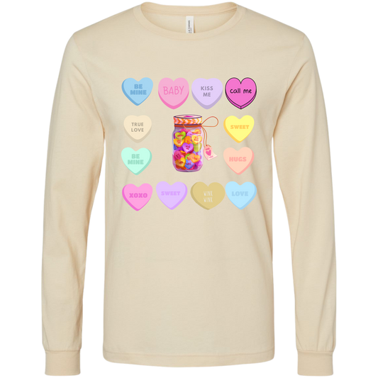 T-SHIRT | LONG SLEEVE | SOFT CREAM | CUSTOM DESIGN | VALENTINE CANDY HEARTS JAR