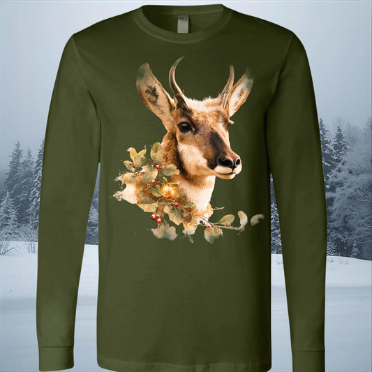 Custom Christmas T-Shirts | Unisex | DTF Transfer Holiday Tees | Olive | Deer Mistletoe SHARON'S SALTED LEMON