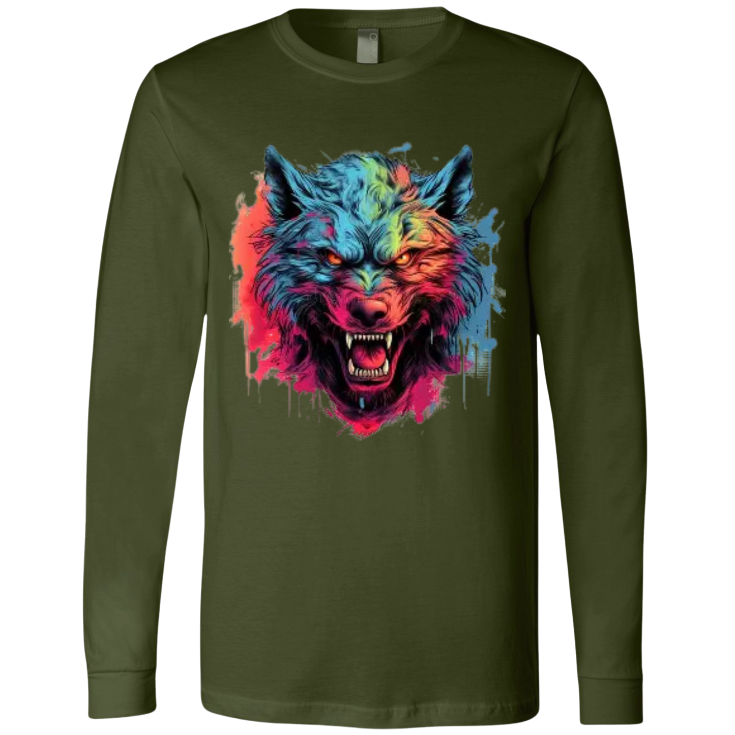 Long sleeve, T-shirt, Olive, Green, Design Fearless Lion, Bella Canvas, Cotton, Polyester, DTF 
