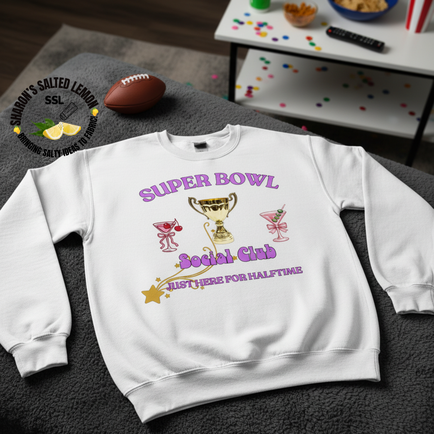 SWEATSHIRT | LONG SLEEVE | WHITE | CUSTOM DESIGN | SUPER BOWL SOCIAL CLUB