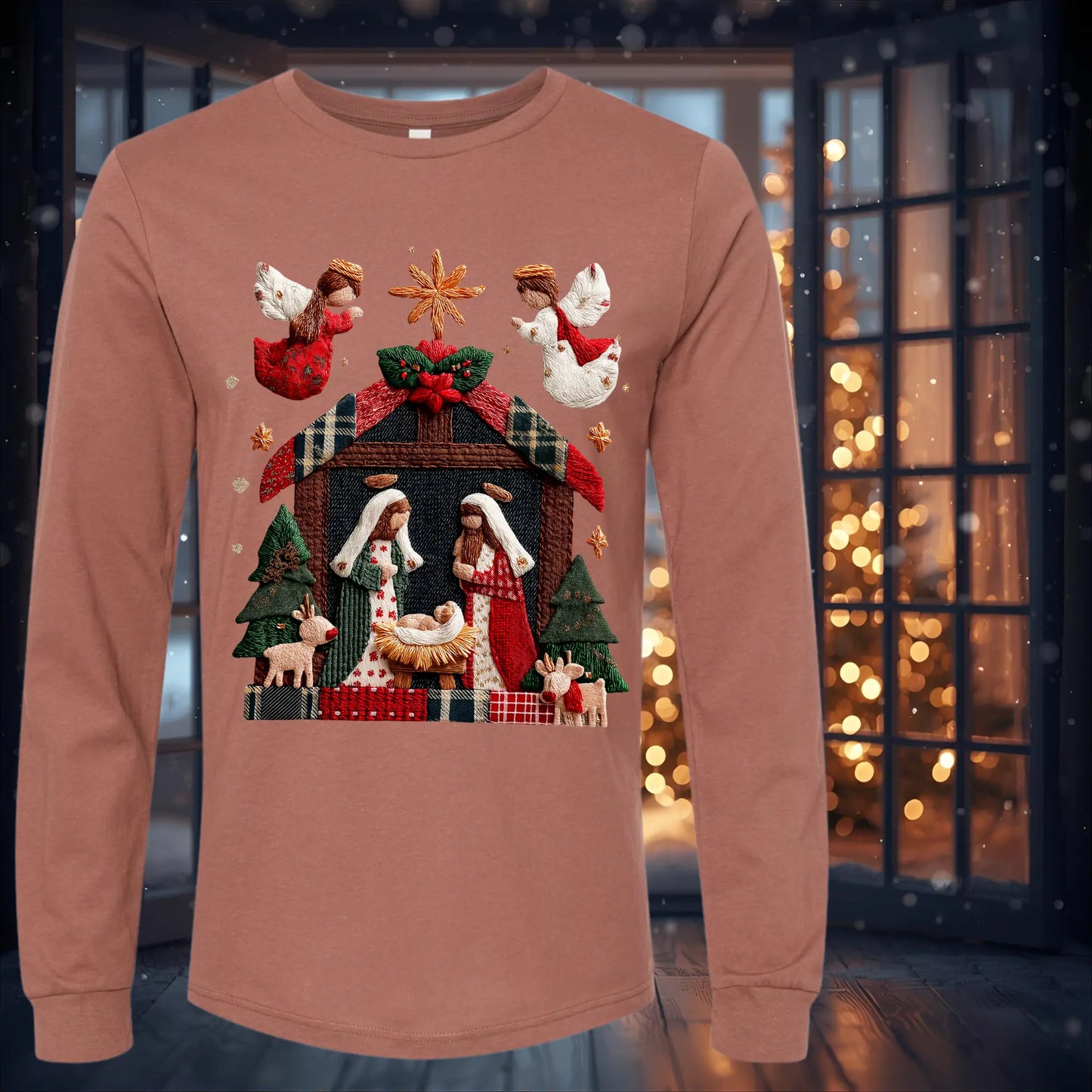 Custom Christmas T-Shirts | DTF Transfer Holiday Tees | Unisex | Terracotta | Nativity Scene SHARON'S SALTED LEMON