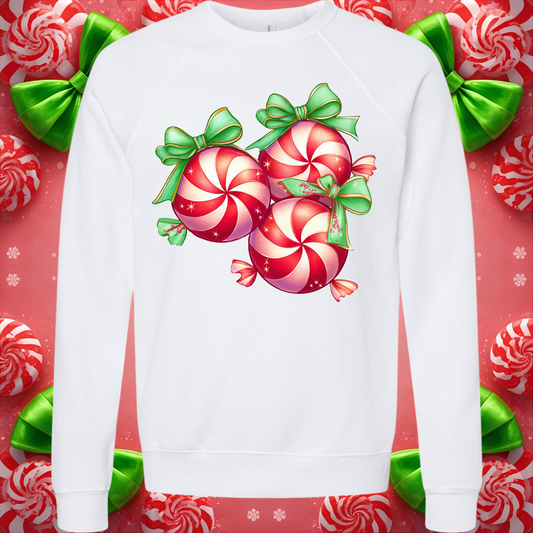 Sweatshirt with peppermint candy and bows

