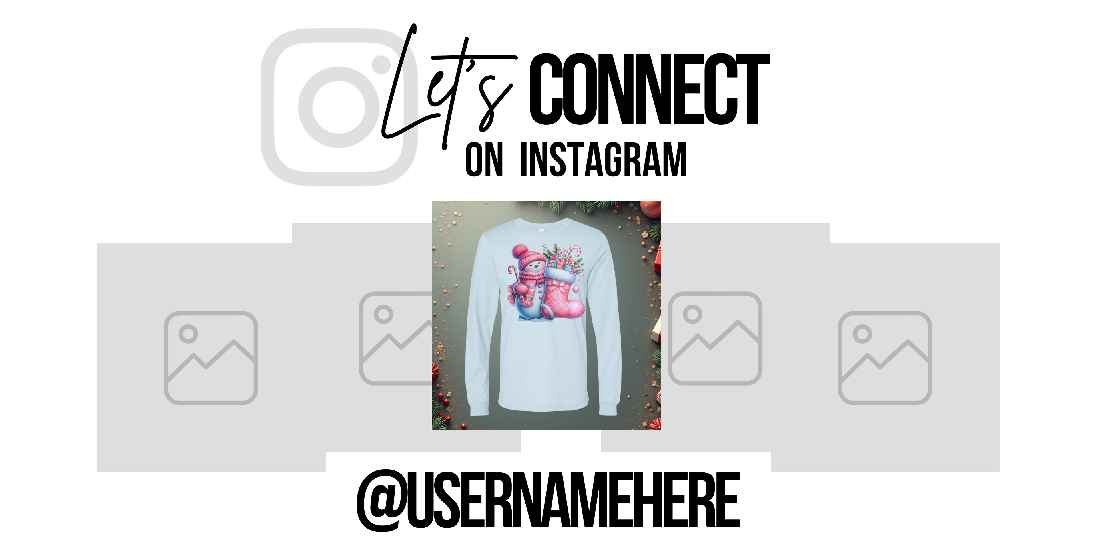Promotional graphic for connecting on Instagram with a shirt and floral design, featuring an Instagram logo and text.